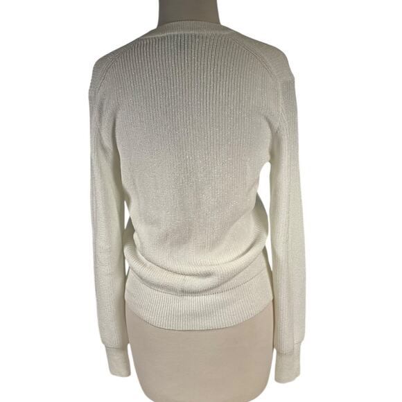 J.Crew Women’s Shimmer Ribbed Wrap Cardigan Sweater Size Medium Ivory White NWOT - Picture 2 of 10